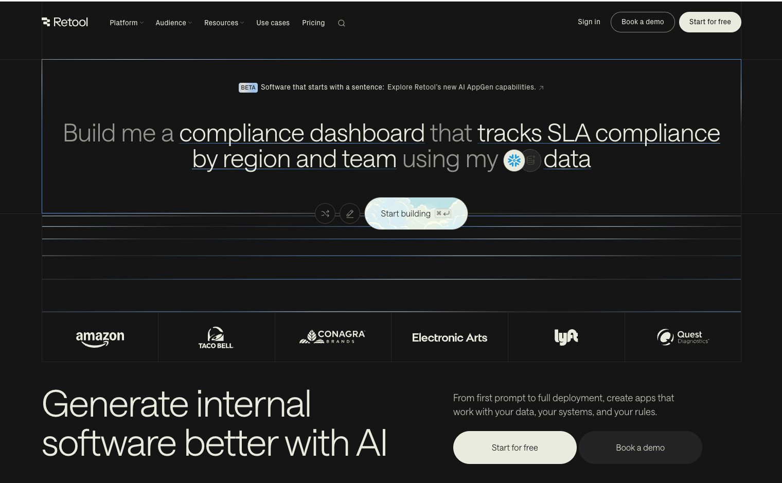 Screenshot of Retool home page