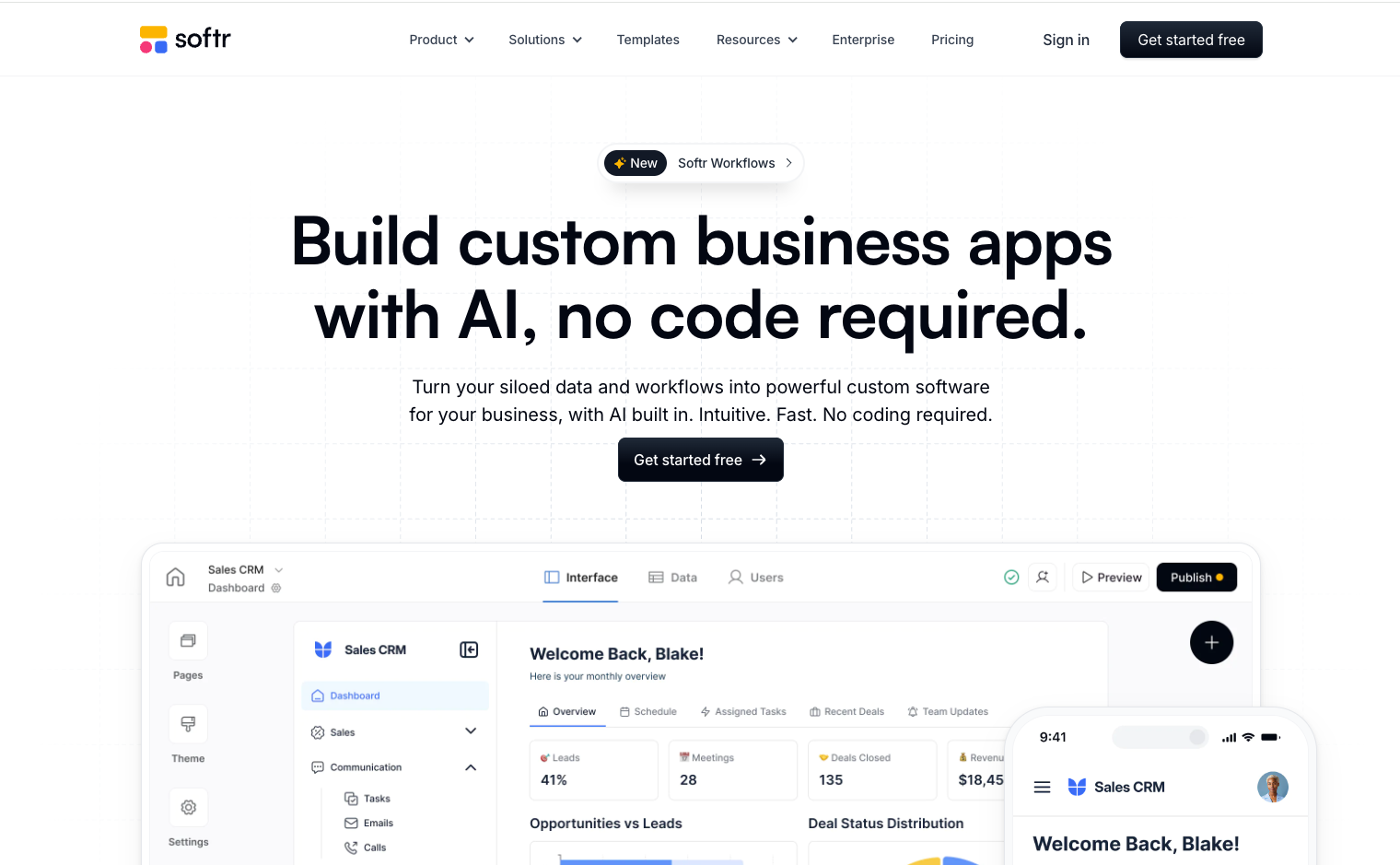 Screenshot of Softr home page